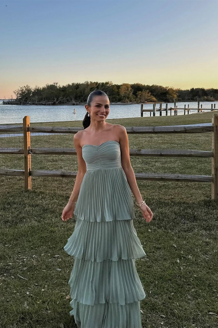 Cute A Line Sweetheart Blush Pink Chiffon Tiered Prom Dress, PD25406