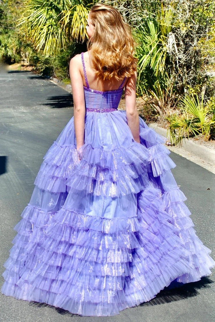 Sweetheart Tiered Ruffle Beaded Long Prom Dress, PD25190