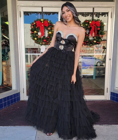Light Blue Sweetheart Tiered Tulle Long Prom Dress, PD25637