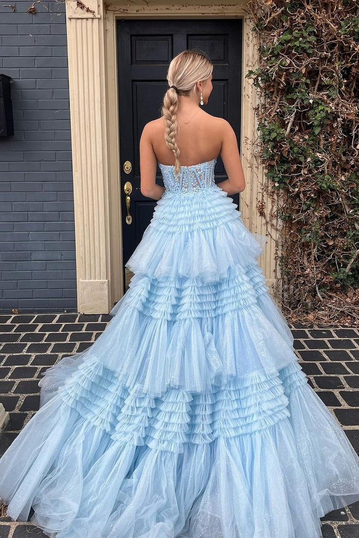 Elegant Light Blue Sweetheart Tulle Prom Dress | JLDressCA Elegant Light Blue Sweetheart Tulle Prom Dress | JLDressCA