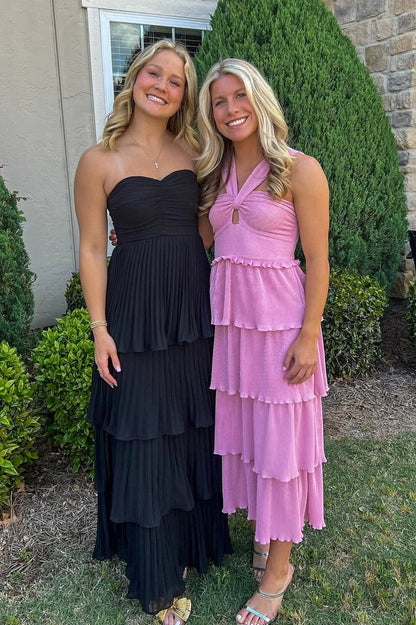 Cute A Line Sweetheart Blush Pink Chiffon Tiered Prom Dress, PD25406