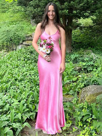 Pink Chic Sheath V Neck Long Prom Dress, PD25387