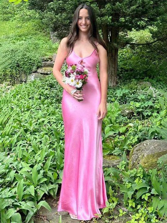 Pink Chic Sheath V Neck Long Prom Dress, PD25387