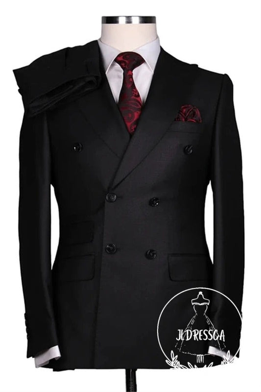 Classic Black Peaked Lapel Double Breasted Business Men Suits, SU25142