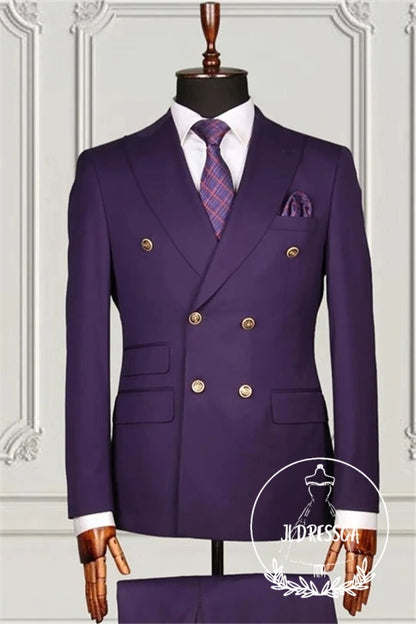 Glamorous Purple Double Breasted Peaked Lapel Men Suits, SU25082