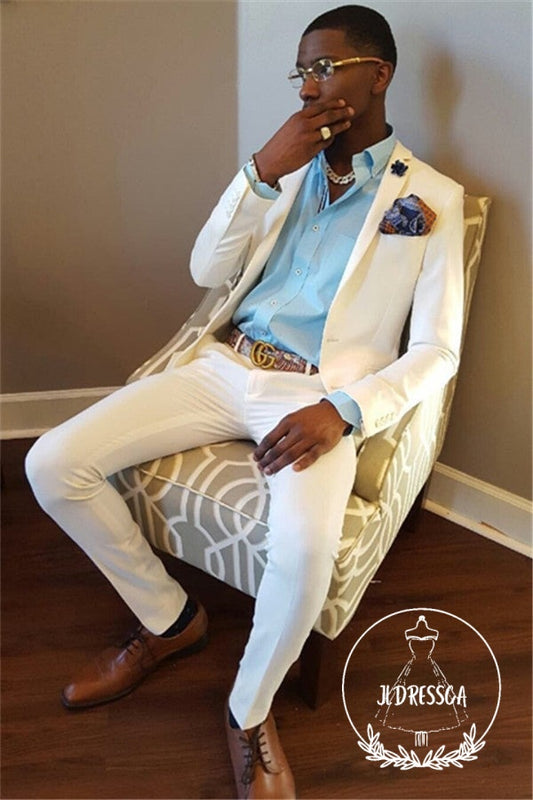 White Wedding Groom Suit Two Piece Slim Men Suit, SU25042