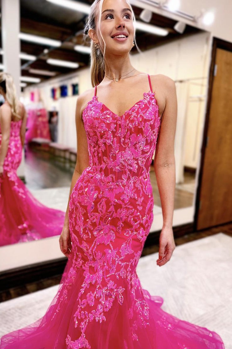 Orange Sequins Mermaid V Neck Long Prom Dresses, PD25242