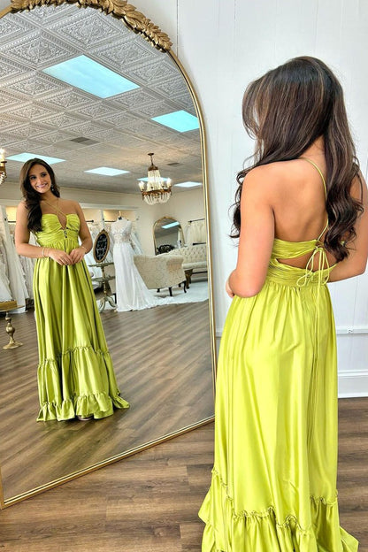 A-Line Halter Satin Keyhole Long Prom Dress, PD25428