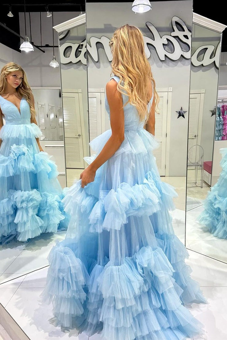 Ruffles Evening Dress Tiered A-Line gown Tulle prom dress Sexy dress Custom made dress Y4665 main image 1
