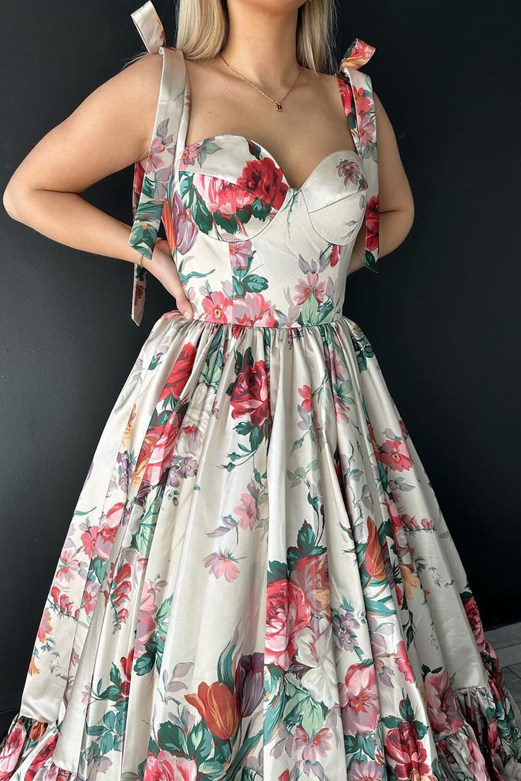 A-Line Sweetheart Floral Printed Long Prom Dresses, PD25369