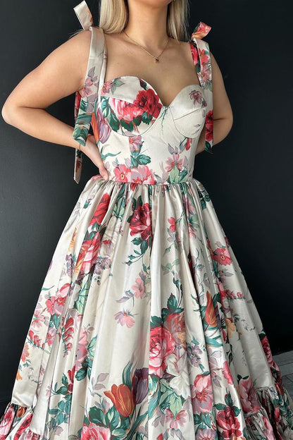 A-Line Sweetheart Floral Printed Long Prom Dresses, PD25369