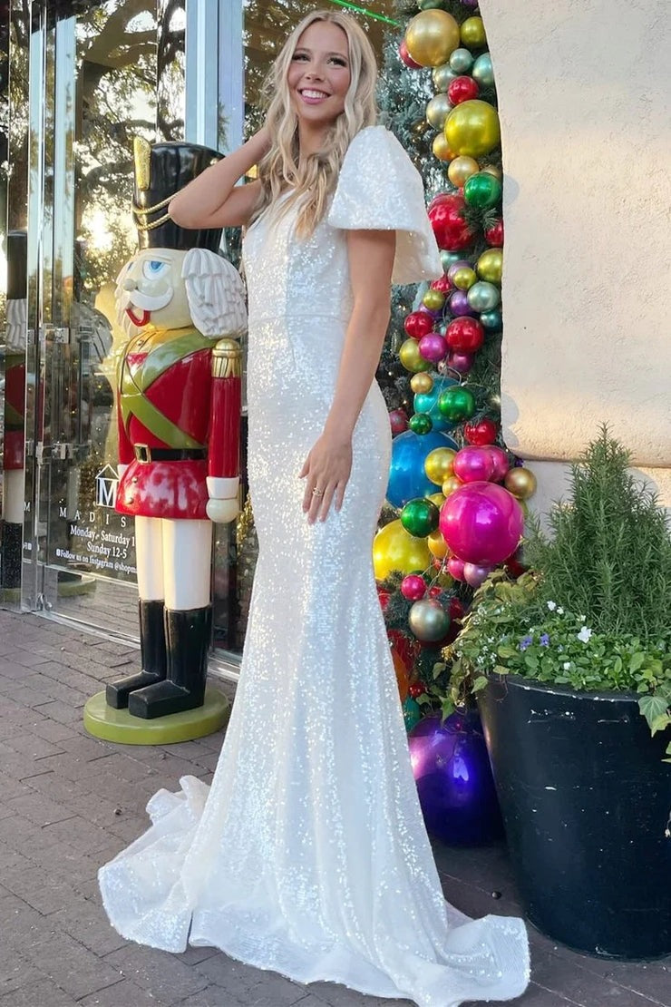 strapless open back dress Luxurious Burgundy One Shoulder Sequin Tulle Beaded Mermaid Long Party –  Simplepromdress main image 1