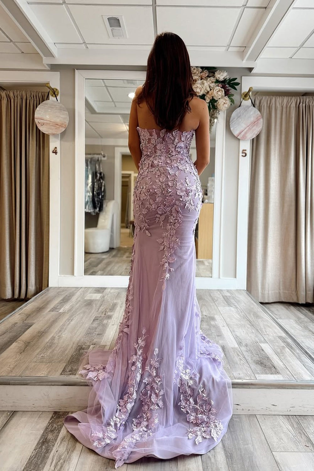 Lilac Strapless Mermaid Long Prom Dress with Appliques, PD25800