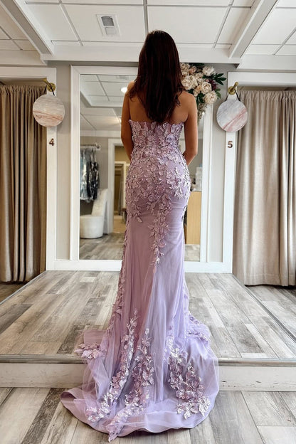 Lilac Strapless Mermaid Long Prom Dress with Appliques, PD25800