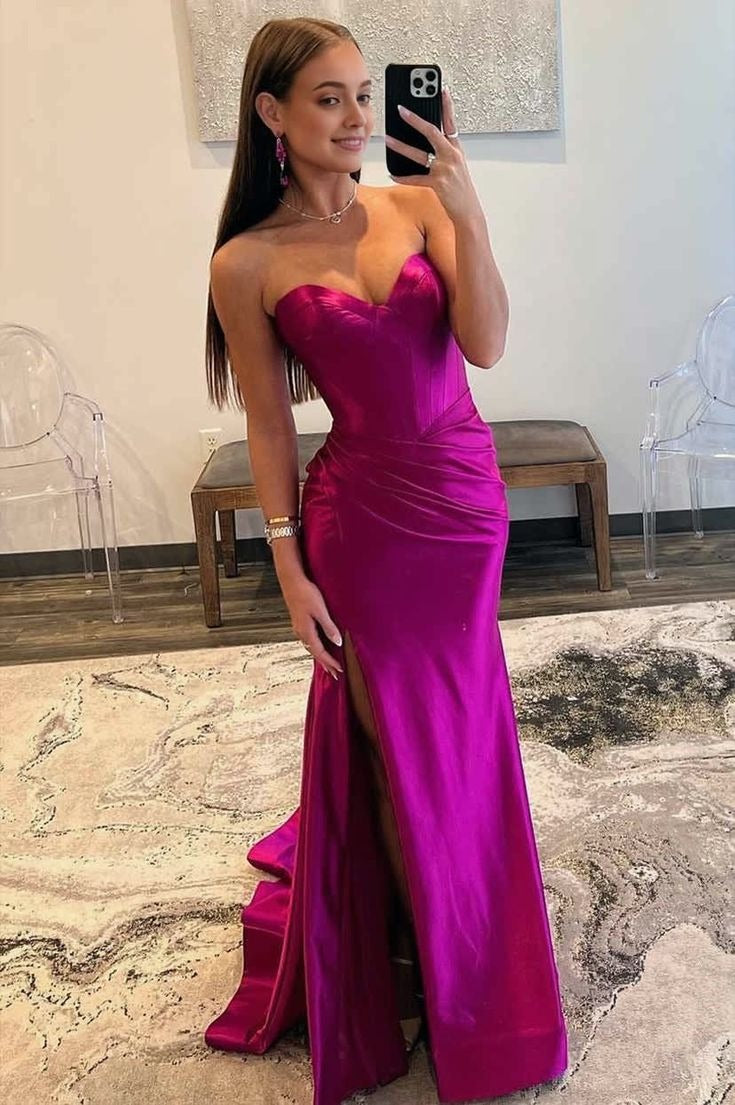Fuchsia Sweetheart Mermaid Prom Dress with Slit, PD25449