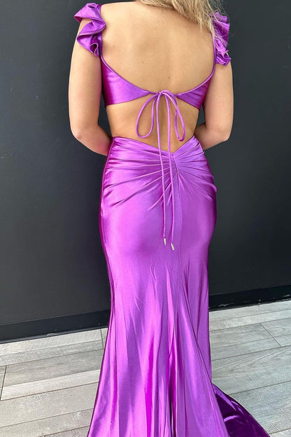 Purple Satin Mermaid Sweetheart Long Prom Dress, PD25440