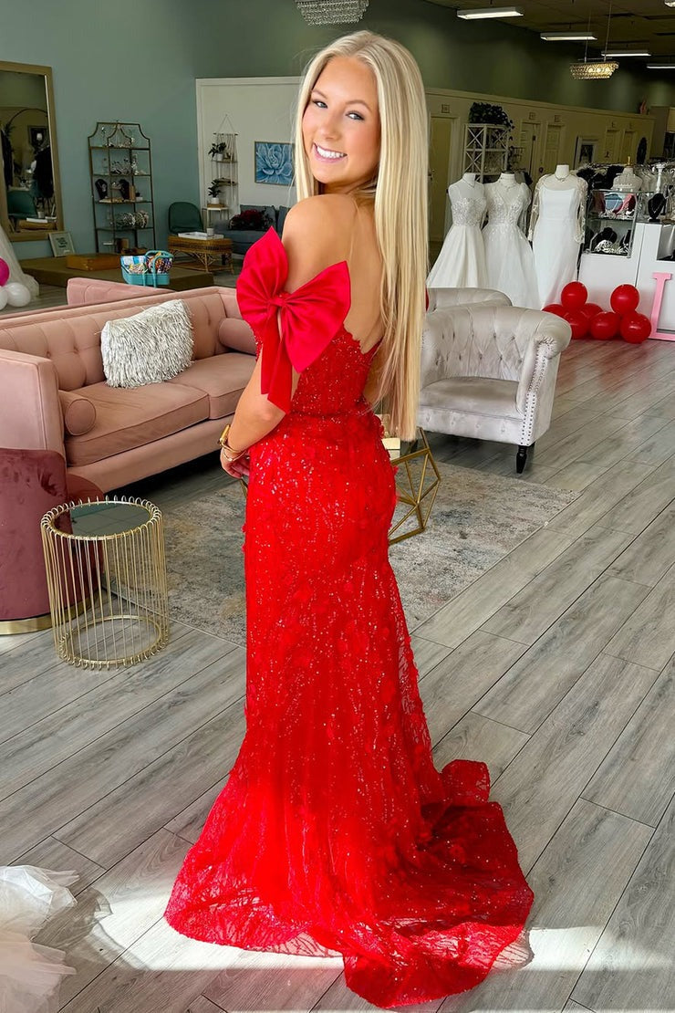 Red Mermaid Off - the - Shoulder Sequins Fashion Prom Dress, PD25567