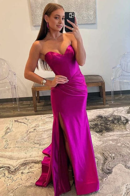 Fuchsia Sweetheart Mermaid Prom Dress with Slit, PD25449