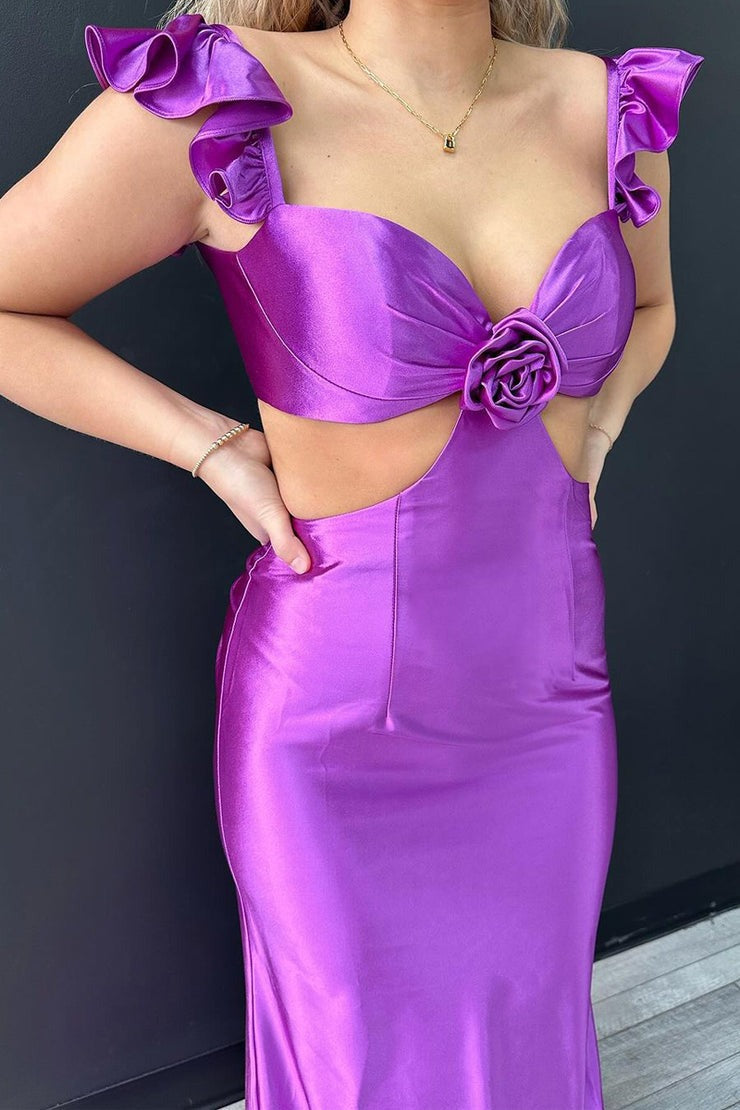 Purple Satin Mermaid Sweetheart Long Prom Dress, PD25440