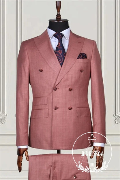 Dusty Pink Double Breasted Close Fitting Prom Men Suits, SU25103