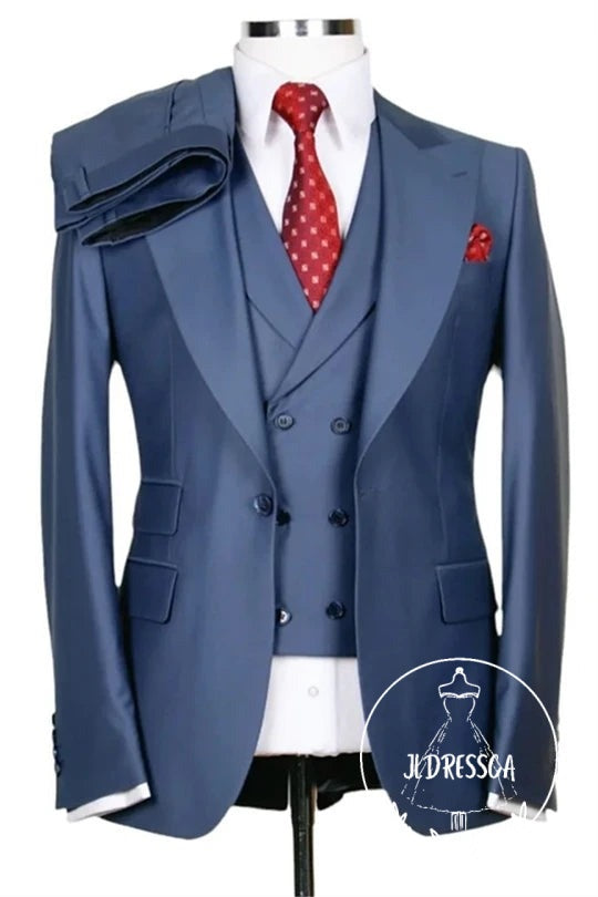 Blue Three Pieces Close Fitting Prom Men Suits, SU25163