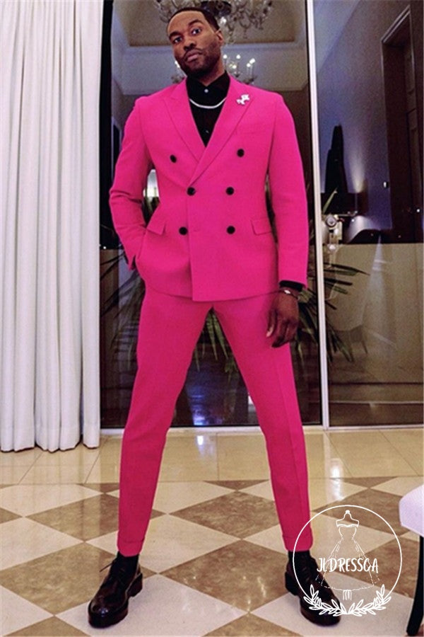 Classic Fuchsia Two Breasted Peaked Lapel Prom Men's Suit, SU25023