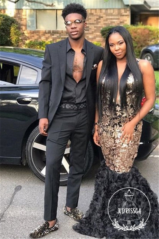 Fashion Black Two Piece Prom Suits Slim Fit Men's Suit, SU25032