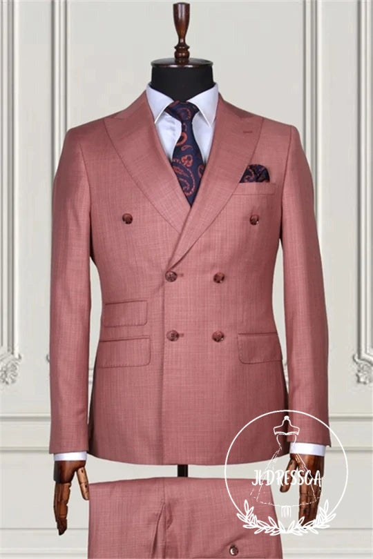 Dusty Pink Double Breasted Close Fitting Prom Men Suits, SU25103