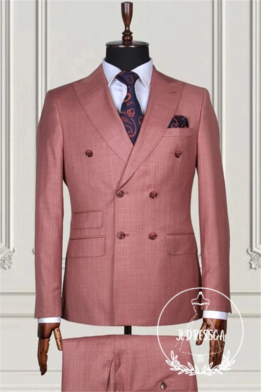 Dusty Pink Double Breasted Close Fitting Prom Men Suits, SU25103