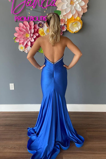 Halter Blue Mermaid Long Prom Dress with Beading, PD25174