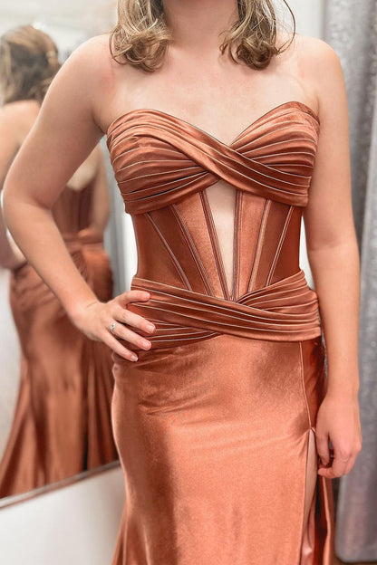 Sage Green Strapless Satin Mermaid Long Prom Dresses, PD25520