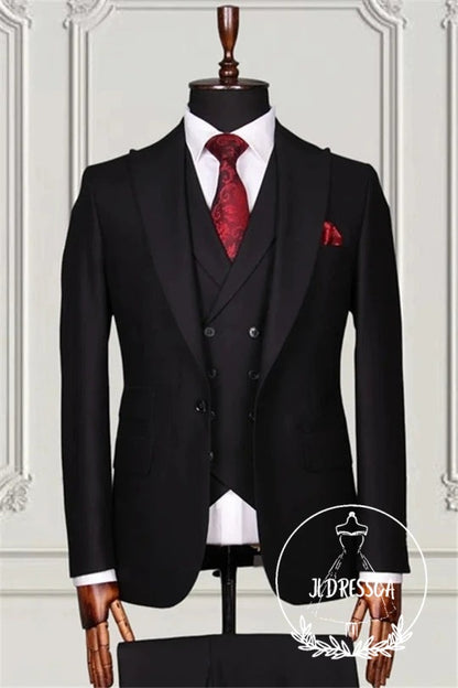 Modern Black Peaked Lapel Three Pieces Men Suits, SU25061