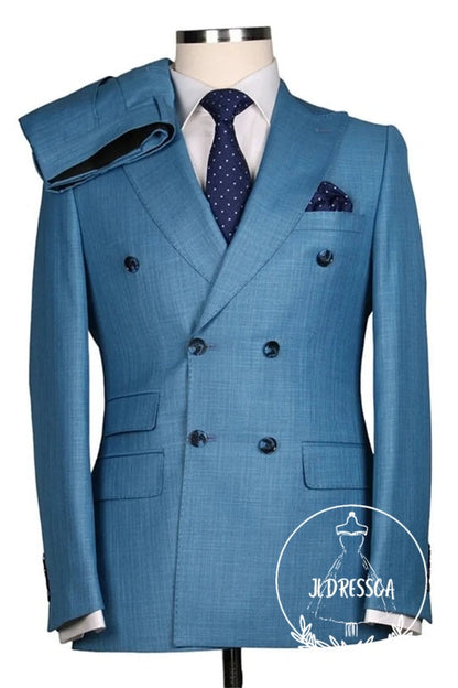 Blue Double Breasted Close Fitting Formal Men Suits, SU25141