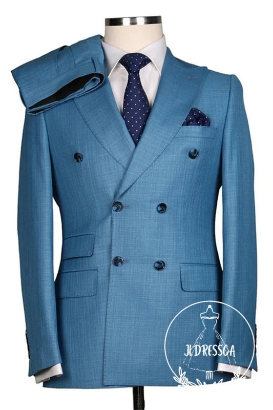 Blue Double Breasted Close Fitting Formal Men Suits, SU25141