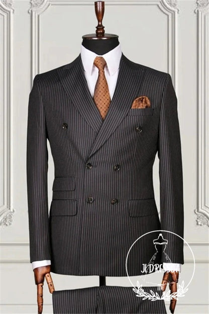 Trendy Dark Gray Striped Bespoke Double Breasted Men Suits, SU25121