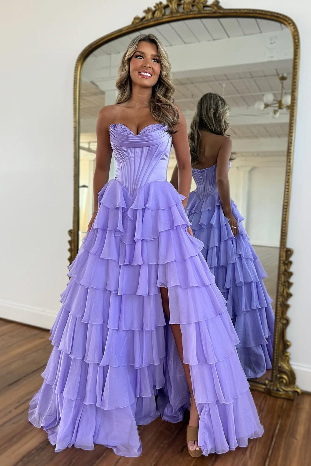 fitted lace wedding dress Girls' Peony Lace Tiered Sleeveless Knee Flower Girl Dress in Purple –  2BUNNIES main image 1