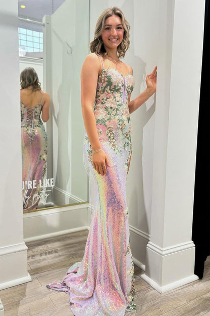 Sweetheart Mermaid Sequins Long Prom Dress with Appliques, PD25129