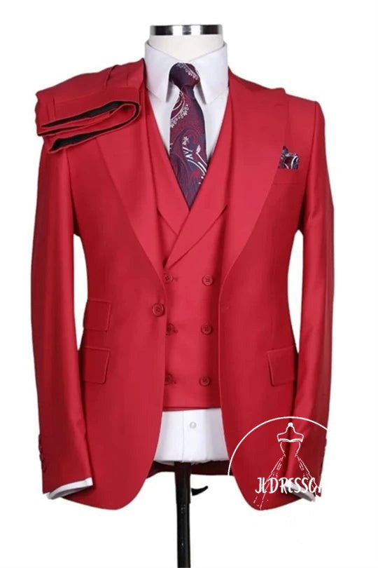 Red Three Pieces Slim Fit Men Suits, SU25164