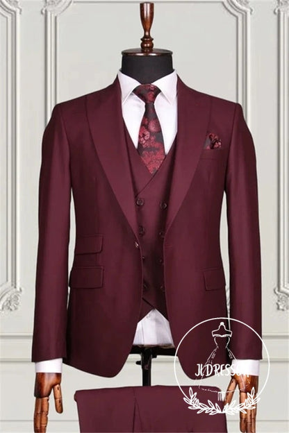 Burgundy Three Pieces Formal Business Men Suits, SU25094