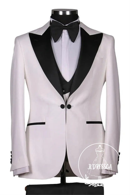 Modern White Peaked Lapel Three Pieces Slim Fit Wedding Men Suits, SU25144