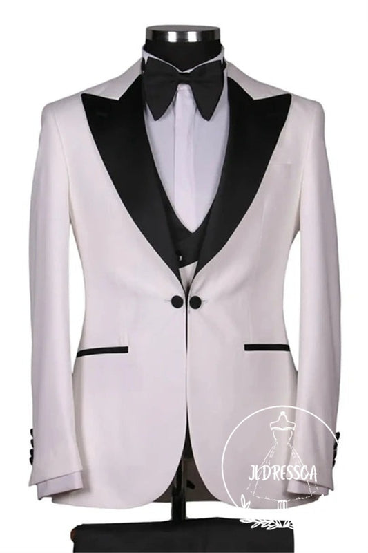 Modern White Peaked Lapel Three Pieces Slim Fit Wedding Men Suits, SU25144