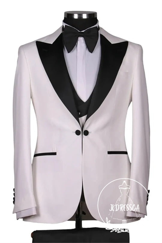 Modern White Peaked Lapel Three Pieces Slim Fit Wedding Men Suits, SU25144