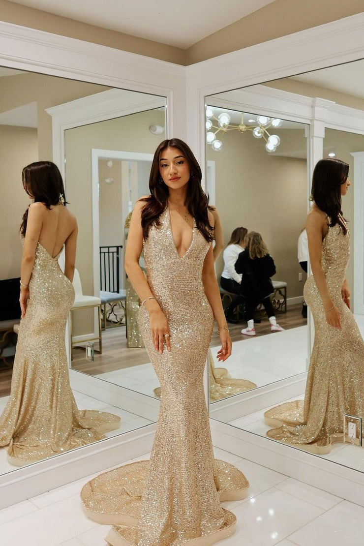 Gold Sequins Halter Mermaid Long Prom Dress with Backless, PD25191 - US0 / Pic Color Gold Sequins Halter Mermaid Long Prom Dress with Backless, PD25191 - US0 / Pic Color