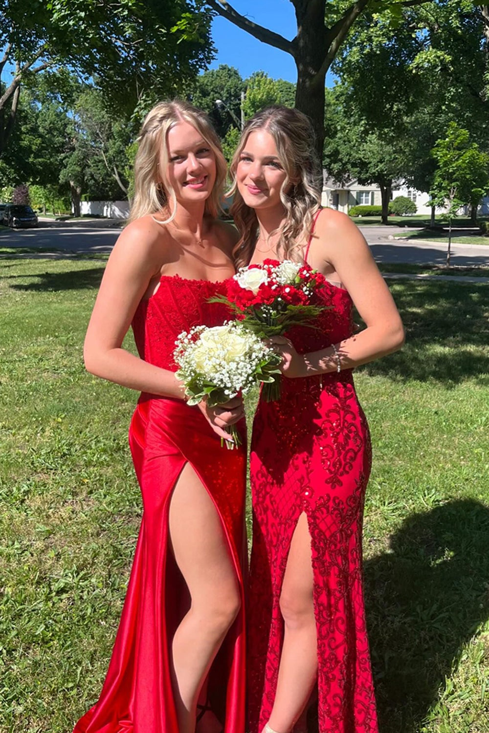 Fuchsia Sheath Sparkly Corset Long Prom Dress with Slit, PD25807