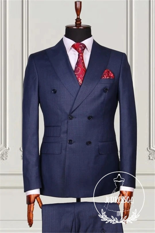 Dark Blue Double Breasted Formal Business Men Suits, SU25115