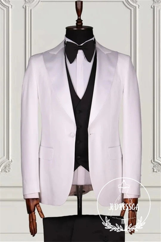Simple White Three Pieces Slim Fit Men Suits For Business, SU25085
