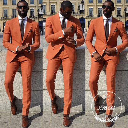 Orange Slim Fit Men Suit Peaked Lapel Prom Suits, SU25033