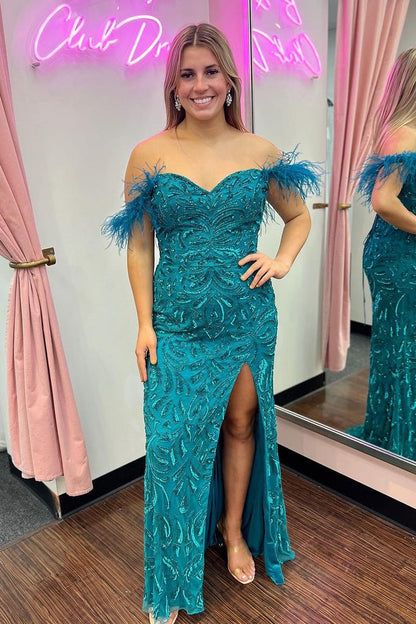 Sequins Lace Mermaid Off the Shoulder Long Prom Dress, PD25411