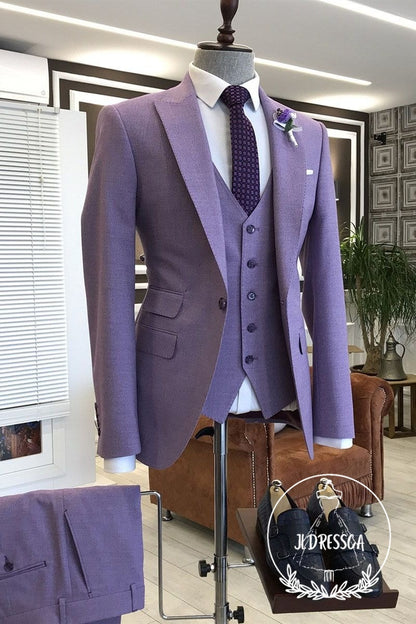 Violet Purple 3-Pieces Tailored Slim Fit Prom Suits For Men, SU25045