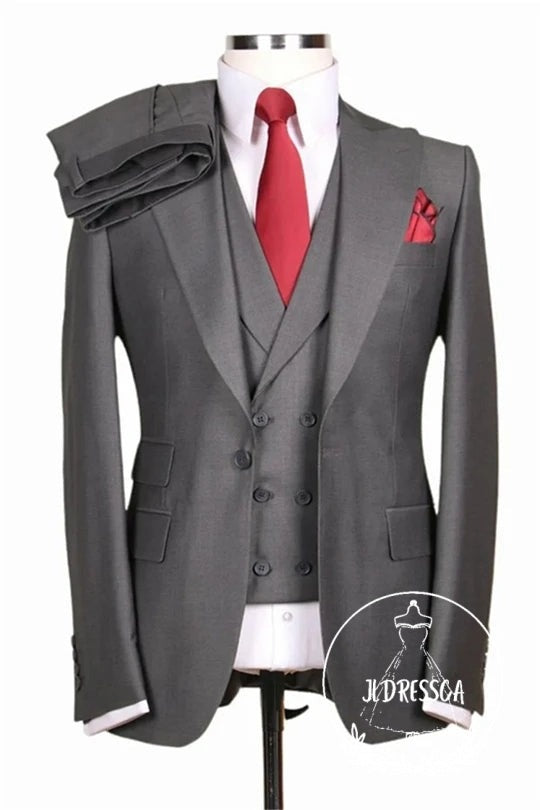 Gray Peaked Lapel Men Suits For Business, SU25175